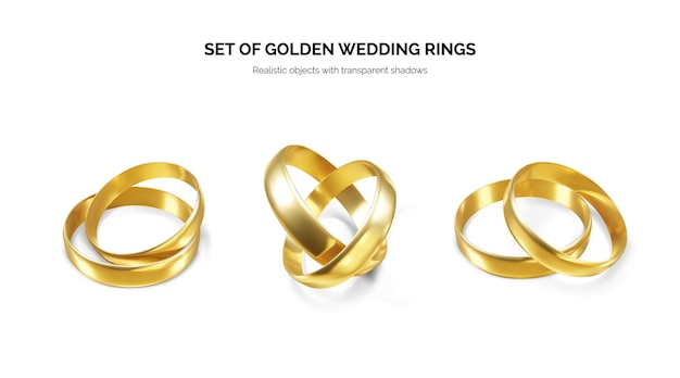 Vector par de anillos de oro realistas brillantes