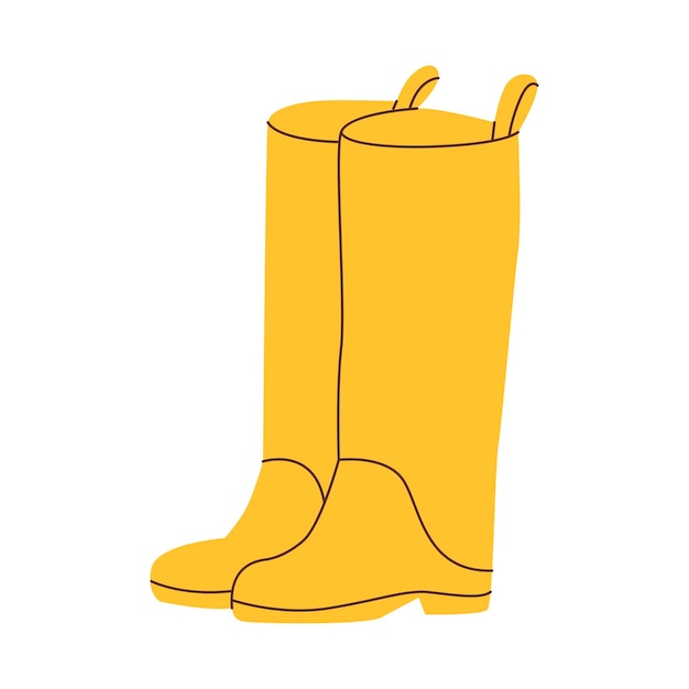 Un par de botas de goma amarillas Zapatos para clima sucio Botas de trabajo Granjeros artesanales Jardinería doméstica Estilo plano en ilustración vectorial Aislado en fondo blanco