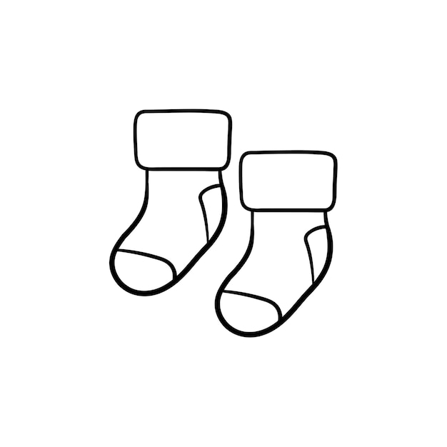 Par de calcetines para bebé pequeño icono de doodle de contorno dibujado a mano infantil. Calcetines para la ilustración de esbozo de vector de pie de niño recién nacido para impresión, web, móvil e infografía aislado sobre fondo blanco.