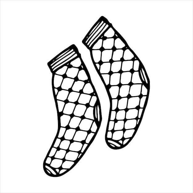 Par de calcetines dibujados a mano en estilo garabato Ilustración vectorial en blanco y negro