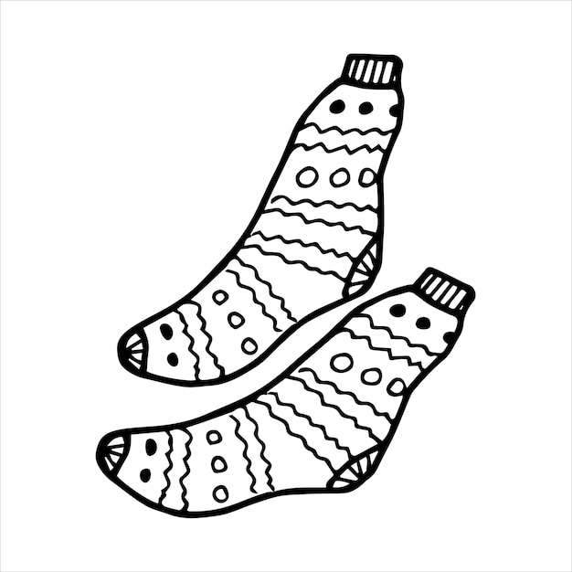 Par de calcetines dibujados a mano en estilo garabato Ilustración vectorial en blanco y negro