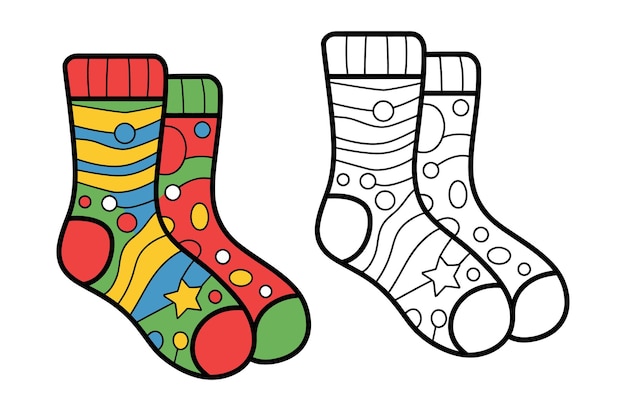 Un par de calcetines libro de colorear con ejemplo de colorear para niños Página de colorir con calcetines