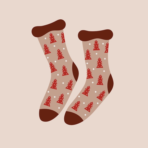 Par de calcetines de Navidad con patrón de árbol de Navidad Ilustración vectorial plana