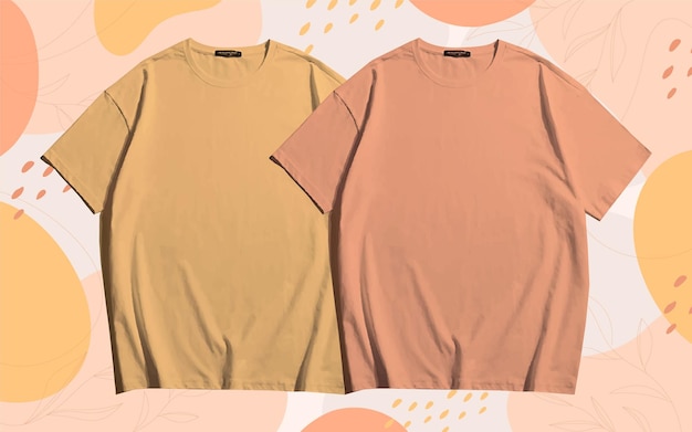 un par de diseños de maquetas de camisetas en blanco de color marrón claro y naranja claro con un diseño minimalista