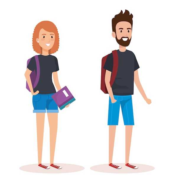 par de estudiantes con diseño de ilustración vectorial de libros