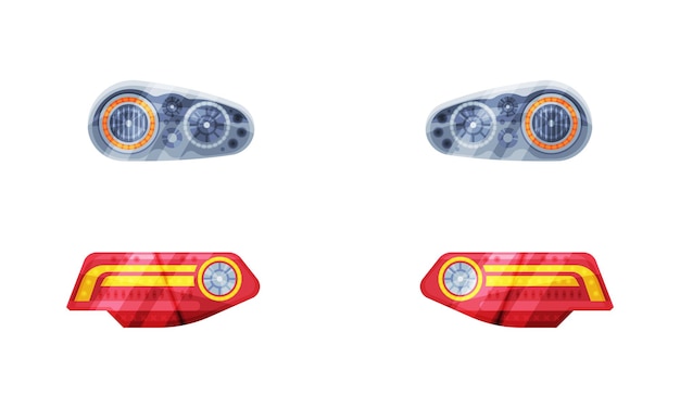 Par de faros o faros como lámpara fijada a la parte delantera del vehículo para la iluminación del conjunto vectorial de la carretera
