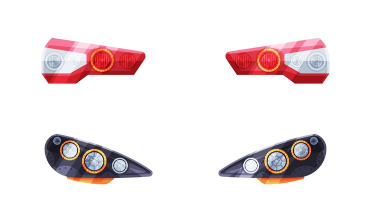 Vector par de faros o faros como lámpara montados en la parte delantera del vehículo para la iluminación del vector de la carretera