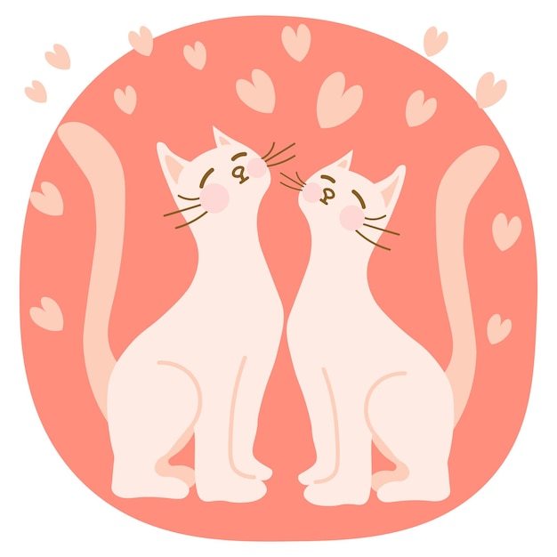 Vector un par de gatos blancos enamorados sobre un fondo abstracto rosa con corazones