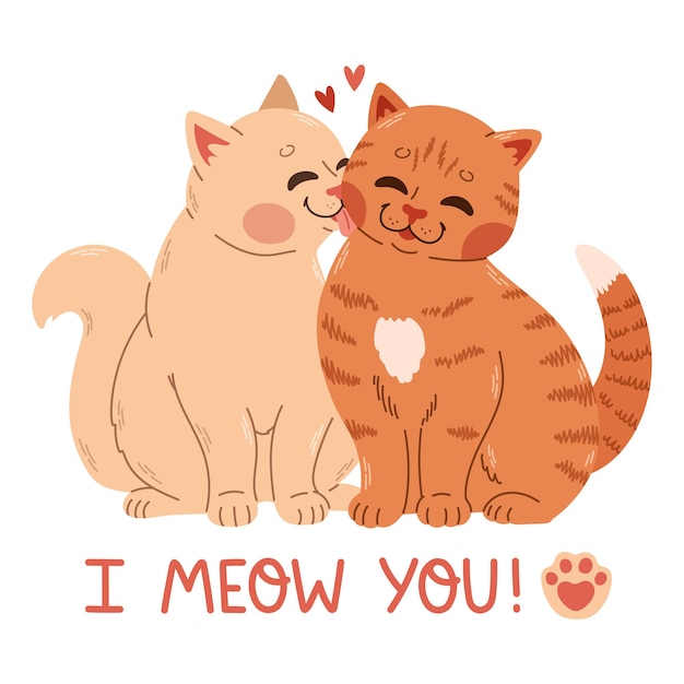 par de gatos. Dibuja el diseño de personajes vectoriales pareja amor de gato para el día de San Valentín te maullo