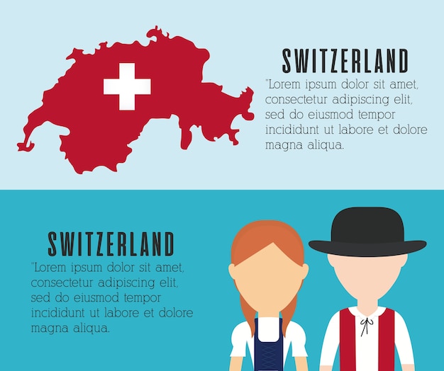 Par de gente suiza e icono de mapa de país suizo