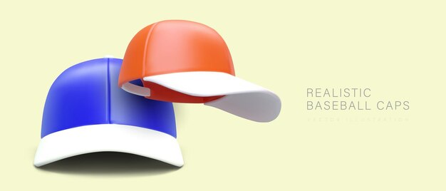 Un par de gorras de béisbol realistas en diferentes colores estilo de vida deportivo sombreros blazer unisex frescos