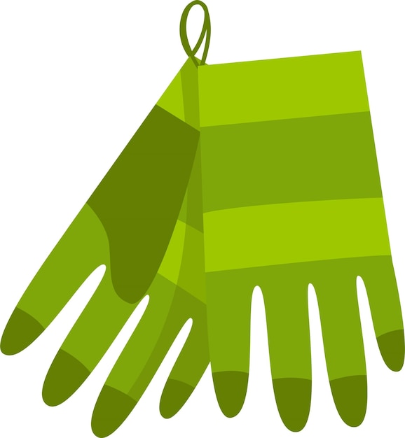 Vector un par de guantes verdes de trabajo de jardinería cuelgan de una renovación de jardinería de uñas