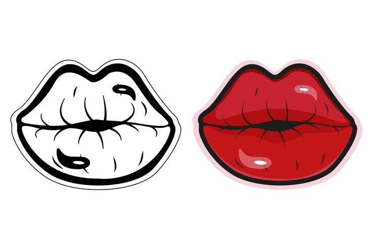 Vector un par de labios con labios rojos sobre un fondo blanco.