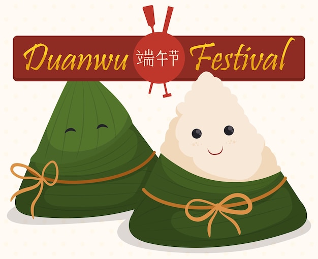 Par de lindos dumplings zongzi para el Festival Duanwu