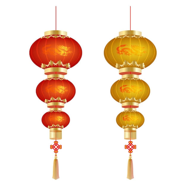 un par de linternas chinas con un diseño rojo y dorado en la parte superior