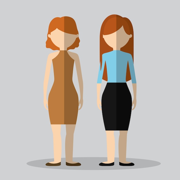 par de mujeres icono de dibujos animados