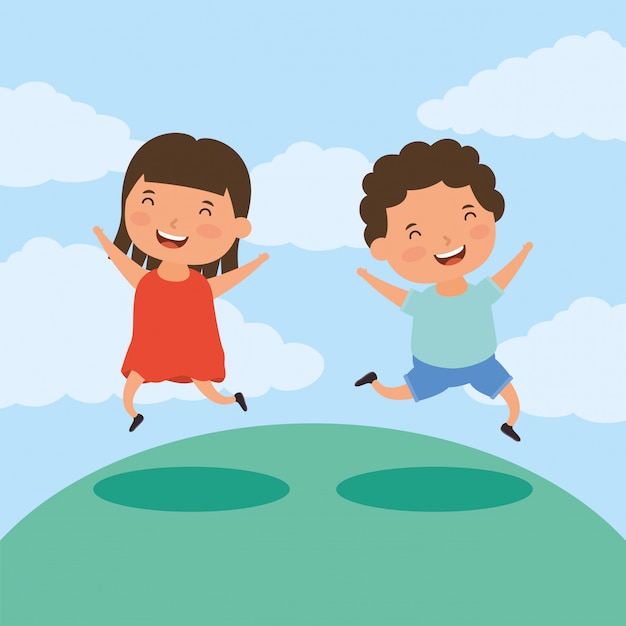 par de niños pequeños en el campo