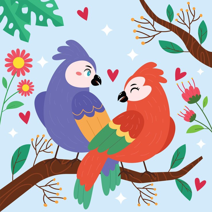 Vector un par de pájaros en primavera