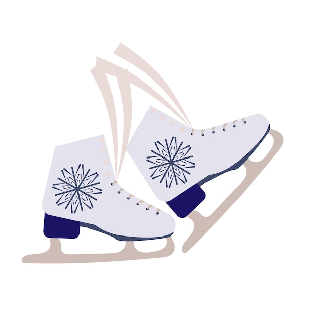 Un par de patines artísticos con copos de nieve Mujer blanca Icono de patines de hielo aislado en el fondo