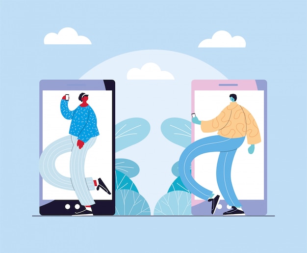Par de personas de pie frente al teléfono inteligente