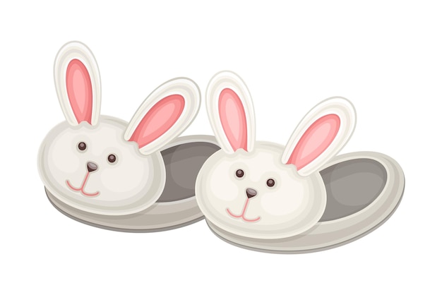 Un par de zapatillas de conejo calzado textil suave y cómodo para la ilustración vectorial de dibujos animados para el hogar