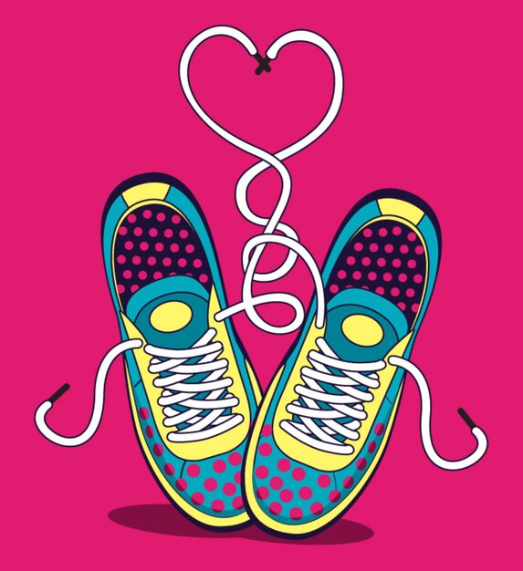 Vector un par de zapatillas de deporte con un corazón en la parte inferior