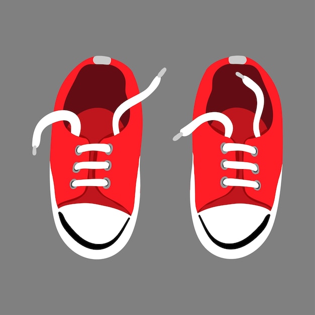 Un par de zapatillas textiles rojas con puntera de goma y cordones sueltos ilustración vectorial dibujada a mano