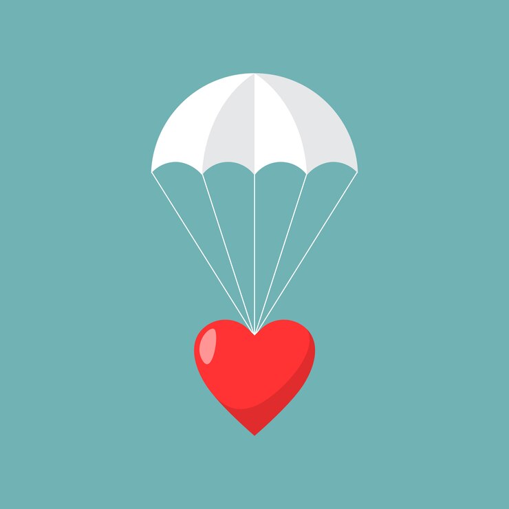 Vector paracaídas con corazón. concepto de enviar amor.