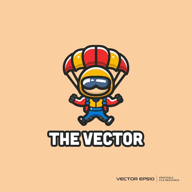 Paracaidismo deporte mascota vector logotipo personaje ilustración de dibujos animados eps10