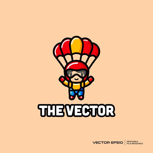 Paracaidismo mascota vector logotipo personaje ilustración de dibujos animados eps10