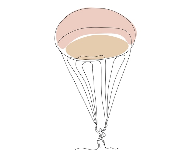 Paracaidista abstracto en un paracaídas Dibujo continuo de una línea