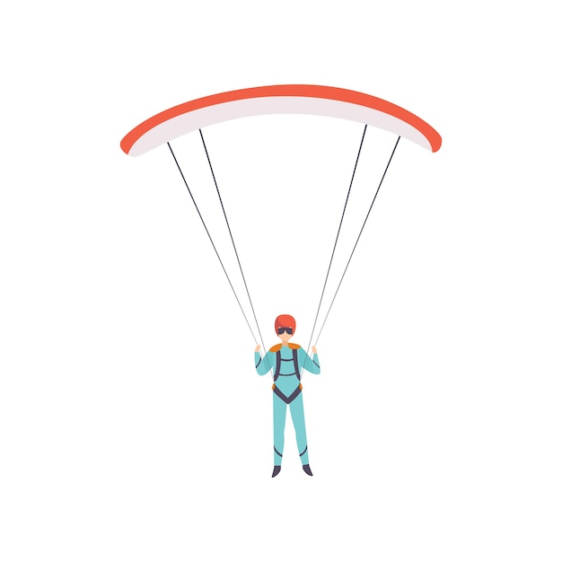 Paracaidista volando con un vector de concepto de actividad de ocio de deporte extremo de paracaídas ilustración aislada sobre fondo blanco