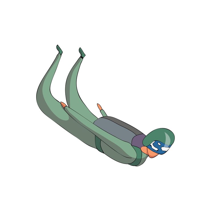Vector paracaidista vuela hacia abajo en un traje verde vista lateral ilustración vectorial sobre fondo blanco