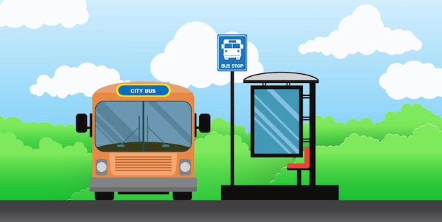 Parada de autobús de la ciudad Vector de transporte de la ciudad Ilustración de la estación de autobuses