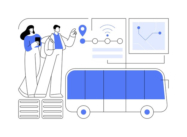 Parada de autobús inteligente ilustraciones de vectores de dibujos animados aislados