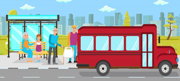 Parada de autobús de transporte público vector ilustración plana