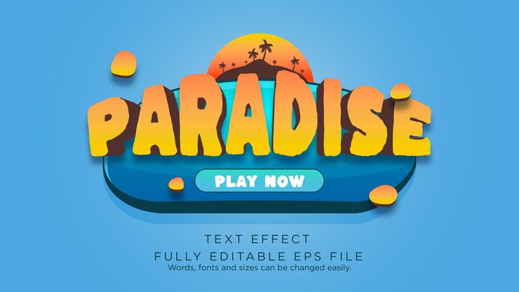 Vector paradise game ui botón efecto de texto tipo de fuente