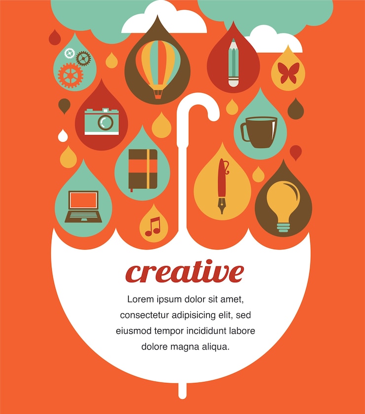 Vector paraguas creativo - ilustración de concepto de idea y diseño