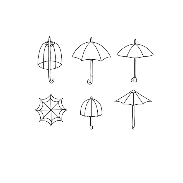 paraguas dibujado a mano doodle ilustración vector conjunto