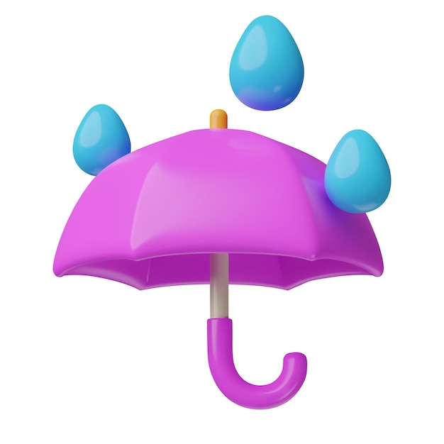 Vector paraguas y gotas de lluvia icono 3d monzón de plástico brillante clima lluvioso emoji de dibujos animados tridimensional