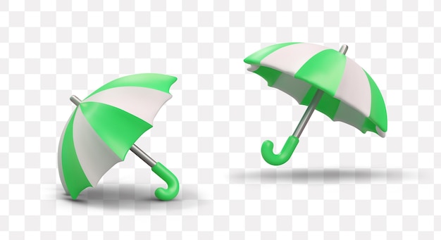 Paraguas de lluvia verde y blanco realista Conjunto de objetos vectoriales con sombras