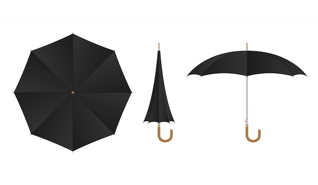 Vector paraguas negro conjunto ilustración aislada