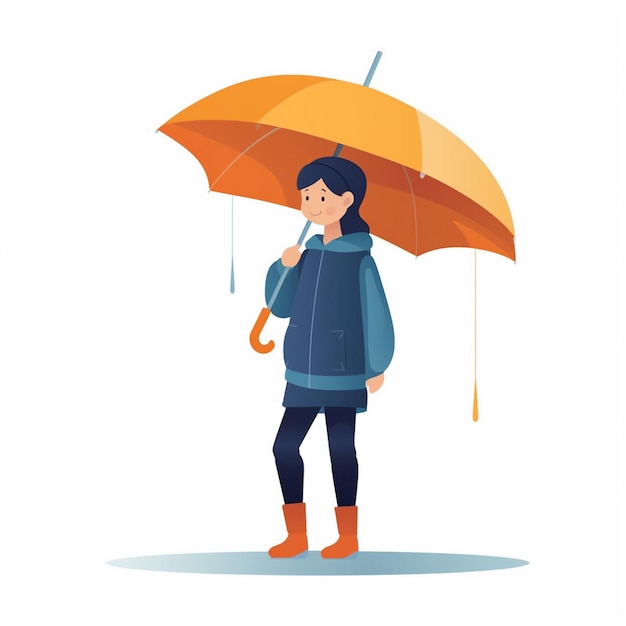 Paraguas niña lluvia ilustración vectorial persona personaje de dibujos animados joven otoño feliz clima