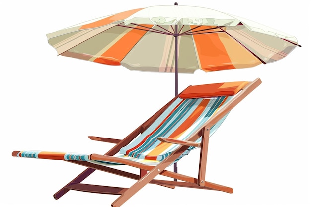 Paraguas de playa y sillas de playa aisladas Paraguas De Playa y Sillas de Deck de Madera Dibujo Vector aislado