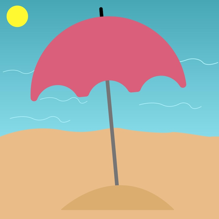 Vector paraguas realista en la playa en el fondo del mar icono paraguas vectorial en la arena