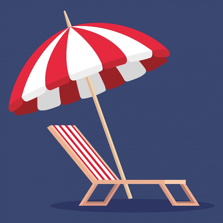 Vector paraguas con silla de bronceado hasta el verano.