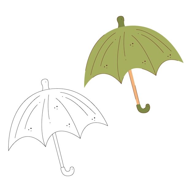 Paraguas verde Ilustración de vector de imágenes prediseñadas en blanco y negro y color