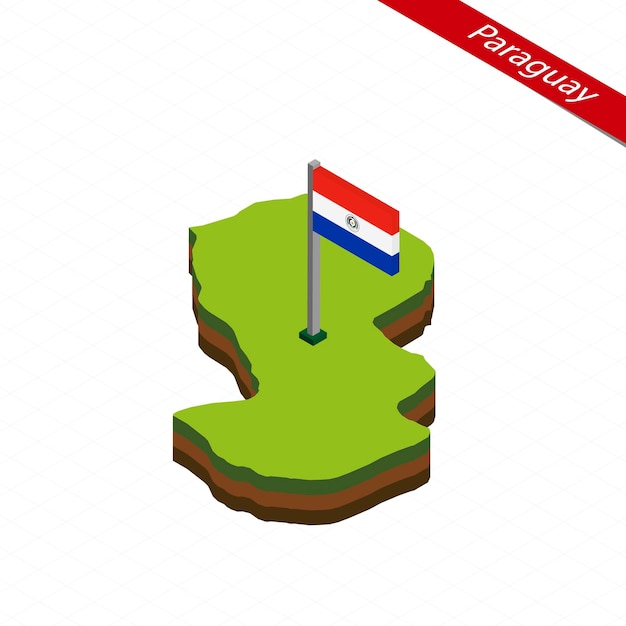 Paraguay Mapa isométrico y bandera Vector Ilustración