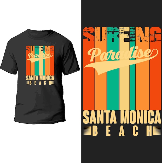 paraíso de surf diseño de camiseta de playa de santa mónica.