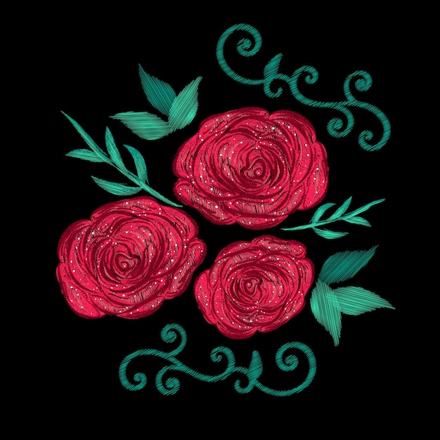 Vector parche floral bordado con rosas ilustración de vector de moda